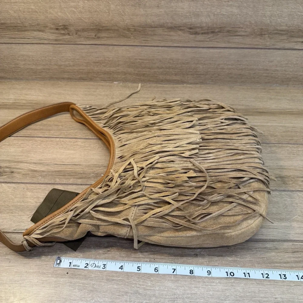 Vilenca Holland Light Brown Suede Leather Fringe Hobo Bag Boho Festival Western